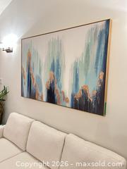 MaxSold Auction: Abstract Teal & Gold Stretched Canvas in Wood-Look Floater Frame - Toronto (Ontario, Canada) PARTNER MANAGED Downsizing Online Auction - Creekwood Drive