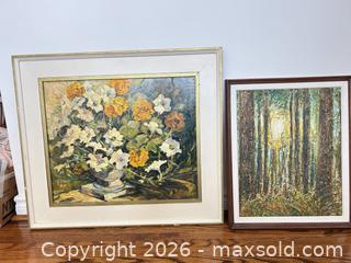 MaxSold Auction: Framed Wall Art Paintings Lot of 2 — Floral Still Life & Forest - Toronto (Ontario, Canada) PARTNER MANAGED Downsizing Online Auction - Creekwood Drive