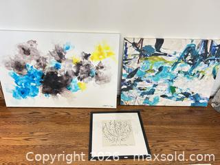 MaxSold Auction: Lot of Three Wall Art: 2 Abstract Canvases + Framed Matisse Repro - Toronto (Ontario, Canada) PARTNER MANAGED Downsizing Online Auction - Creekwood Drive