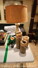 MaxSold Auction: Lot: Wood & Resin Table Lamp with Shade + 4 Decorative Candles - Toronto (Ontario, Canada) PARTNER MANAGED Downsizing Online Auction - Creekwood Drive