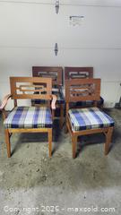 MaxSold Auction: Set of 4 Mid-Century Dining Chairs with Blue-Green Plaid Cushions - Toronto (Ontario, Canada) PARTNER MANAGED Downsizing Online Auction - Creekwood Drive
