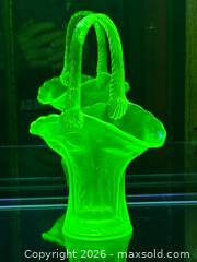 MaxSold Auction: Vintage Green Depression Glass Uranium Brides Basket Vaseline  - Ottawa (Ontario, Canada) SELLER MANAGED Downsizing Online Auction -  Prince Albert Street