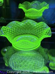 MaxSold Auction: Vintage Uranium Ruffled Glass Bowl Depression Imperial Glass Co.  - Ottawa (Ontario, Canada) SELLER MANAGED Downsizing Online Auction -  Prince Albert Street