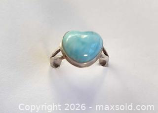 MaxSold Auction: 925 Sterling Silver LARIMAR CARVED HEART Ring Size 8 - Shelburne (Ontario, Canada) SELLER MANAGED Downsizing Online Auction - Main Street East