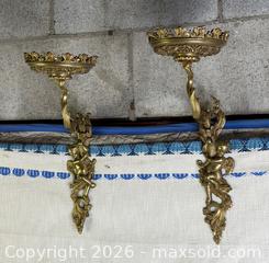 MaxSold Auction: Pair of Antique French-Style Gilt Brass Wall Brackets – Cherub Motif – Ornate Rococo Decor - Hamilton (Ontario, Canada) SELLER MANAGED Estate Sale Online Auction - Gertrude Street