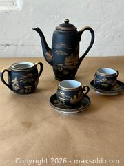 MaxSold Auction: Japanese Matte Black Fine Bone China 24k Gold Leaf Tea Set - Glendale (California, USA) SELLER MANAGED Moving Online Auction - West Dryden Street