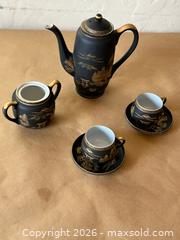 MaxSold Auction: Japanese Matte Black Fine Bone China 24k Gold Leaf Tea Set - Glendale (California, USA) SELLER MANAGED Moving Online Auction - West Dryden Street