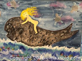 MaxSold Auction: Large Framed Original Painting "Night Ride" Mermaid on Whale Signed Senora Q - Glendale (California, USA) SELLER MANAGED Moving Online Auction - West Dryden Street