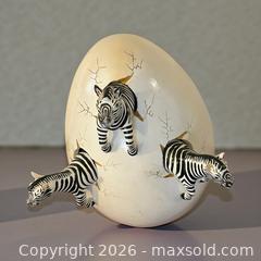 MaxSold Auction: R. Miranda Large Signed 3 Zebra Hatching Egg Sculpture - Mexico - Glendale (California, USA) SELLER MANAGED Moving Online Auction - West Dryden Street