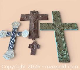 MaxSold Auction: Set of 3 folk art crosses - Glendale (California, USA) SELLER MANAGED Moving Online Auction - West Dryden Street