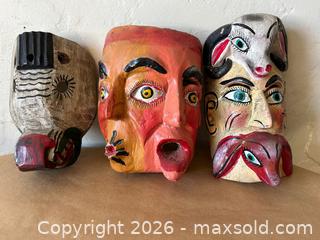 MaxSold Auction: Set of 3 Wooden Mexican Folk Art Masks - Glendale (California, USA) SELLER MANAGED Moving Online Auction - West Dryden Street
