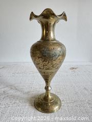 MaxSold Auction: Vintage Brass Etched Vase - Vintage Brass Vase with Decorative Detailing - Made in India - Kingston (Ontario, Canada) SELLER MANAGED Downsizing Online Auction - Bishop Street