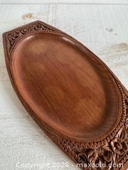 MaxSold Auction: Vintage Solid Teak Long Flat Tray with Carved Flower Detailing - Vintage Mid Century Teak Wooden Platter Made in Thailand - Kingston (Ontario, Canada) SELLER MANAGED Downsizing Online Auction - Bishop Street
