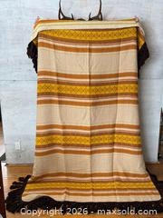 MaxSold Auction: Vintage Throw Blanket with Brown, Yellow, Orange and Cream Stripes and Fringe - Kingston (Ontario, Canada) SELLER MANAGED Downsizing Online Auction - Bishop Street