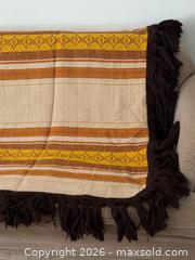MaxSold Auction: Vintage Throw Blanket with Brown, Yellow, Orange and Cream Stripes and Fringe - Kingston (Ontario, Canada) SELLER MANAGED Downsizing Online Auction - Bishop Street