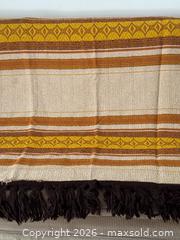 MaxSold Auction: Vintage Throw Blanket with Brown, Yellow, Orange and Cream Stripes and Fringe - Kingston (Ontario, Canada) SELLER MANAGED Downsizing Online Auction - Bishop Street