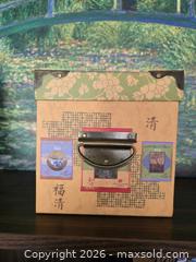 MaxSold Auction: Asian Tea-Themed Decorative Keepsake Box with Metal Accents - San Jose (California, USA) SELLER MANAGED Downsizing Online Auction - Paladin Drive