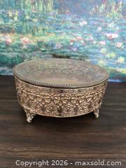 MaxSold Auction: Ornate Oval Brass Trinket Jewelry Box with Mirrored Top - San Jose (California, USA) SELLER MANAGED Downsizing Online Auction - Paladin Drive