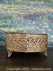 MaxSold Auction: Ornate Oval Brass Trinket Jewelry Box with Mirrored Top - San Jose (California, USA) SELLER MANAGED Downsizing Online Auction - Paladin Drive