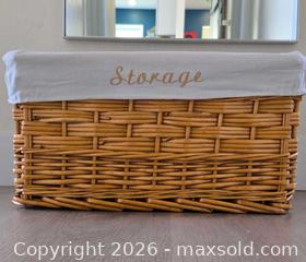 MaxSold Auction: Rectangular Wicker/Rattan Storage Basket with Removable Liner - San Jose (California, USA) SELLER MANAGED Downsizing Online Auction - Paladin Drive