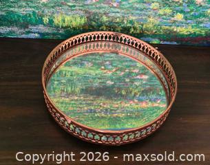 MaxSold Auction: Round Mirrored Vanity Tray, Rose Gold/Copper Tone, 9–11 in - San Jose (California, USA) SELLER MANAGED Downsizing Online Auction - Paladin Drive