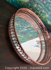 MaxSold Auction: Round Mirrored Vanity Tray, Rose Gold/Copper Tone, 9–11 in - San Jose (California, USA) SELLER MANAGED Downsizing Online Auction - Paladin Drive