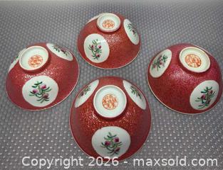 MaxSold Auction: Set of 4 Ruby Incised Ground Famille Rose Porcelain Bowl. - New Westminster (British Columbia, Canada) SELLER MANAGED Downsizing Online Auction -  Hamilton Street