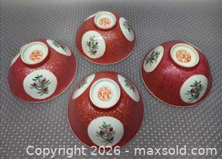 MaxSold Auction: Set of 4 Ruby Incised Ground Famille Rose Porcelain Bowl. - New Westminster (British Columbia, Canada) SELLER MANAGED Downsizing Online Auction -  Hamilton Street