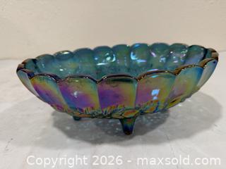 MaxSold Auction: Vintage Blue Carnival Glass Footed Bowl - Sacramento (California, USA) SELLER MANAGED Reseller Online Auction - Arden Way
