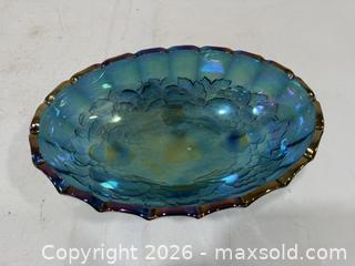 MaxSold Auction: Vintage Blue Carnival Glass Footed Bowl - Sacramento (California, USA) SELLER MANAGED Reseller Online Auction - Arden Way