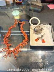 MaxSold Auction: Coral Branch Necklace, Coral Flower Brooch & Silver Chick Bangle - (YK) - Maple Ridge (British Columbia, Canada) PARTNER MANAGED Reseller Online Auction - Blanshard