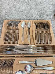 MaxSold Auction: Stainless Steel Flatware Set with Gold-Tone Accents, ~56 pcs - Maple Ridge (British Columbia, Canada) PARTNER MANAGED Reseller Online Auction - Blanshard