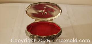 MaxSold Auction: Vintage Footed Metal Jewelry Trinket Box Silver Tone Red Velvet Lined - Kingston (Ontario, Canada) SELLER MANAGED Estate Sale Online Auction - Tamarac Street