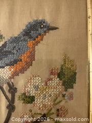 MaxSold Auction: Vintage Framed Blue Bird Cross-Stitch in Carved Wood Frame, sold as is - Kingston (Ontario, Canada) SELLER MANAGED Estate Sale Online Auction - Tamarac Street