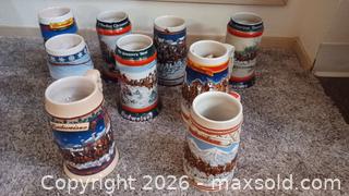 MaxSold Auction: Lot of 8 Budweiser Ceramic Beer Steins — Clydesdale Holiday Design - South Hill (Washington, USA) SELLER MANAGED Estate Sale Online Auction - 117st Ct East (CONDO)