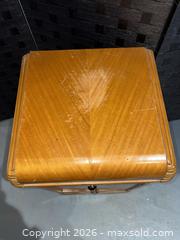 MaxSold Auction: Art Deco wood veneer bedside cabinet / nightstand (1-drawer) - Warwick (Rhode Island, USA) SELLER MANAGED Reseller Online Auction - Warwick Avenue