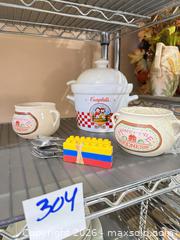 MaxSold Auction: Campbell's Soup Crock with Bowls and Children's Flatware Set - Warwick (Rhode Island, USA) SELLER MANAGED Reseller Online Auction - Warwick Avenue