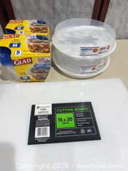 MaxSold Auction: Kitchen Lot: Lodge Blue Enameled Cast-Iron Pan, Cutting Board, Containers - Warwick (Rhode Island, USA) SELLER MANAGED Reseller Online Auction - Warwick Avenue