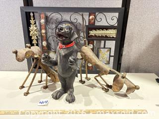 MaxSold Auction: Lot: Mixed Decorative Dog Sculptures with Framed Metal Panel - Warwick (Rhode Island, USA) SELLER MANAGED Reseller Online Auction - Warwick Avenue