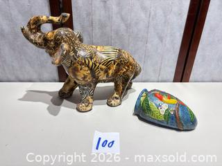 MaxSold Auction: Lot of 2: Patchwork Elephant and Decoupage Wall Pocket - Warwick (Rhode Island, USA) SELLER MANAGED Reseller Online Auction - Warwick Avenue