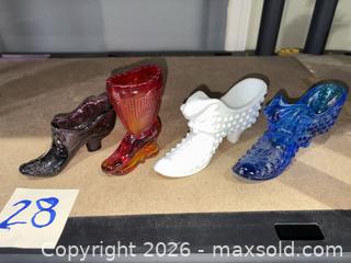 MaxSold Auction: Lot of 4 Hobnail Victorian Shoe Vases - Glass & Milk Glass - Warwick (Rhode Island, USA) SELLER MANAGED Reseller Online Auction - Warwick Avenue