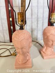 MaxSold Auction: Pair of Lady Head Deco/MCM Pink Glazed Ceramic Head Bust Table Lamps - Warwick (Rhode Island, USA) SELLER MANAGED Reseller Online Auction - Warwick Avenue
