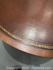 MaxSold Auction: Round Stained Hardwood Pedestal Side/Game Table with Leather Top - Warwick (Rhode Island, USA) SELLER MANAGED Reseller Online Auction - Warwick Avenue