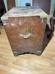 MaxSold Auction: Vintage Campaign-Style 3-Drawer Small Chest - Clarkstown (New York, USA) SELLER MANAGED Downsizing Online Auction -  Old Mill Road