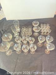 MaxSold Auction: Vintage Etched Clear Glass Stemware Lot (16–30 pcs) - Clarkstown (New York, USA) SELLER MANAGED Downsizing Online Auction -  Old Mill Road