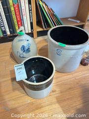 MaxSold Auction: Set of 3 Vintage Stoneware Crocks and Salt-Glazed Jug B - Toronto (Ontario, Canada) Moving Online Auction - Mount Pleasant Road