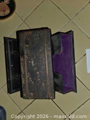 MaxSold Auction: Antique Black Metal Hotel Desk Card Holder with Purple Felt Interior - Los Angeles  (California, USA) SELLER MANAGED Estate Sale Online Auction - Granville Avenue