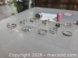 MaxSold Auction: Lot of 14 Mixed Metal Rings with Turquoise & Rhinestones - Los Angeles  (California, USA) SELLER MANAGED Estate Sale Online Auction - Granville Avenue
