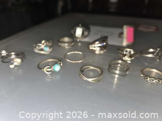 MaxSold Auction: Lot of 14 Mixed Metal Rings with Turquoise & Rhinestones - Los Angeles  (California, USA) SELLER MANAGED Estate Sale Online Auction - Granville Avenue