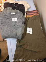 MaxSold Auction: Mixed Gray, Black/Burgundy, White/Cream, Red Sweaters/tops & Olive Boho Culottes  - Los Angeles  (California, USA) SELLER MANAGED Estate Sale Online Auction - Granville Avenue